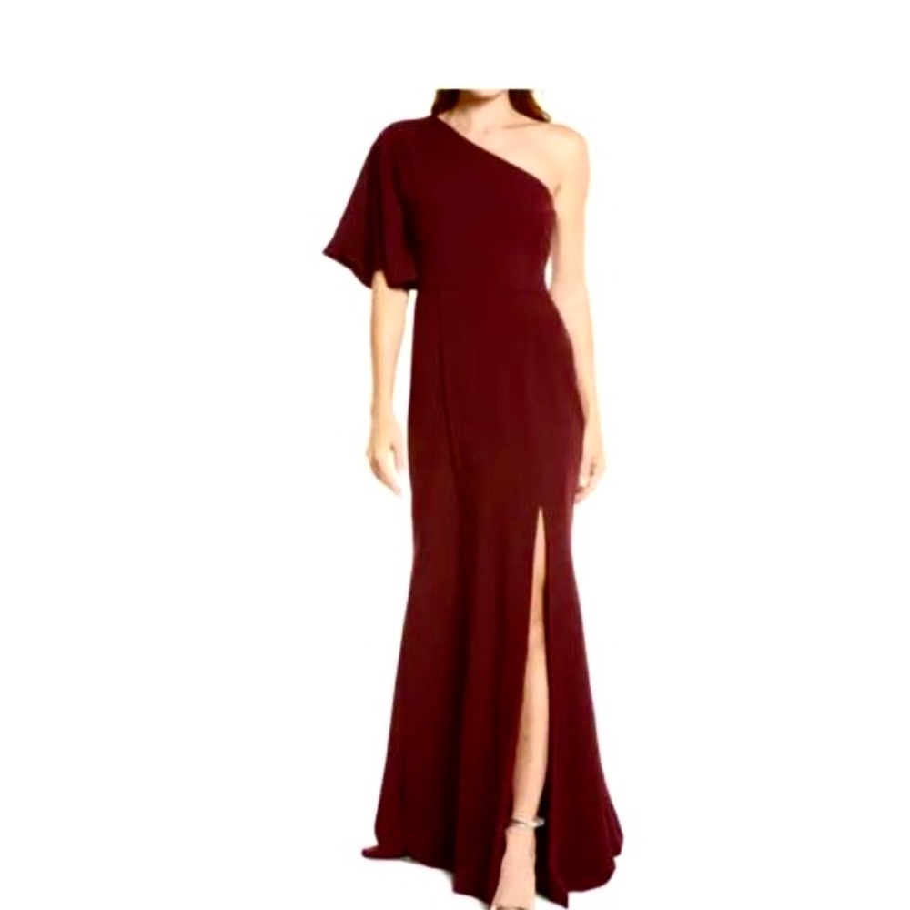 Amsale Size 6 Lula One Shoulder Burgundy Dress